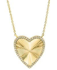 Effy Onyx & Diamond (1/10 ct. t.w.) Heart Reversible 18" Pendant Necklace in 14k Gold