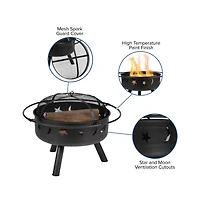 Ayala 5 Piece Outdoor Leisure Set With Of 4 Poly Resin Adirondack Chairs And Star Moon Iron Fire Pit
