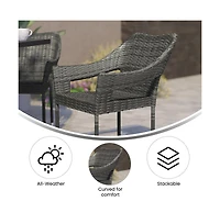Emma+Oliver Embry All-Weather Indoor/Outdoor Stacking Patio Dining Chairs With Steel Frame And Weather Resistant Pe Rattan