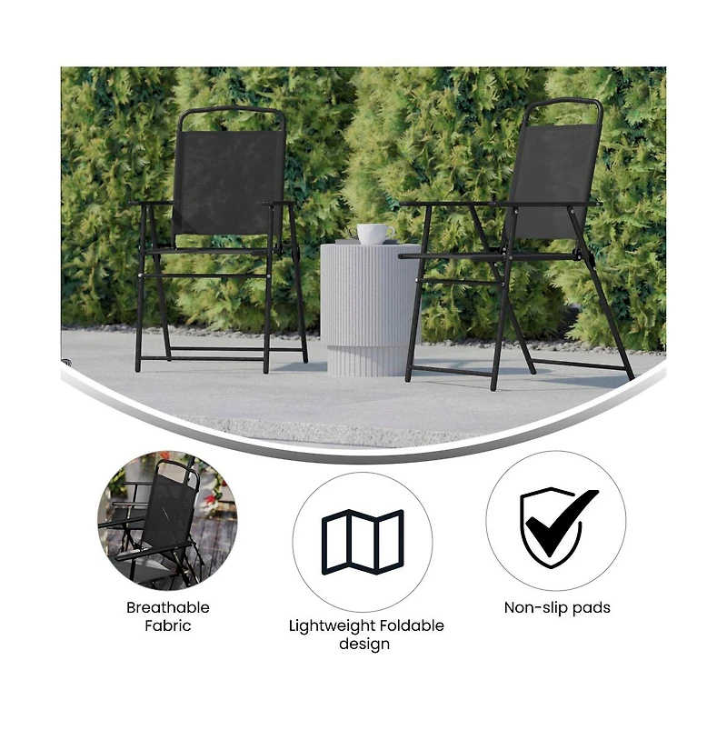 Munroe Set Of Textilene Folding Sling Style Patio Chairs With Armrests