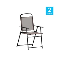 Munroe Set Of Textilene Folding Sling Style Patio Chairs With Armrests