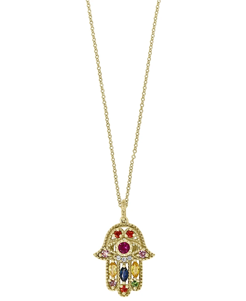 Effy Multi-Gemstone (5/8 ct. t.w.) & Diamond Accent Hamsa Hand 18" Pendant Necklace in 14k Gold