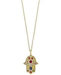 Effy Multi-Gemstone (5/8 ct. t.w.) & Diamond Accent Hamsa Hand 18" Pendant Necklace in 14k Gold