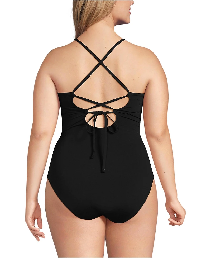Lands' End Women's Lace Up One Piece Swimsuit