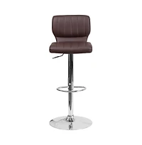 Set Of Two Swivel Bar Stools With Vertical Stitched Back And Adjustable Chrome Base Footrest