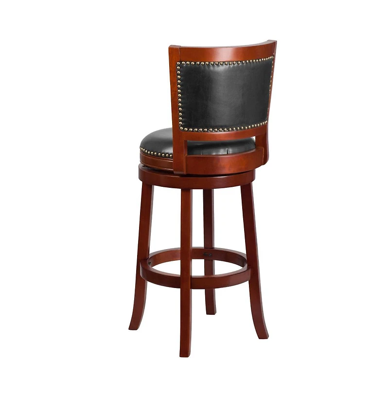 Amara Series Wooden Stool With Open Panel Back With Accent And Seat