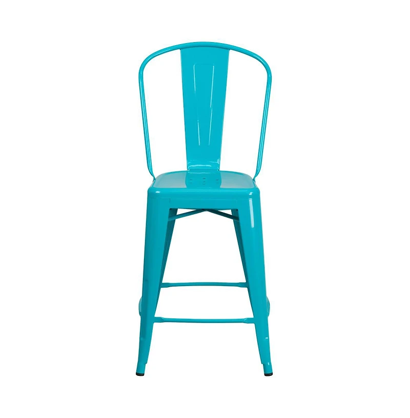 Stella 24" Metal Indoor-Outdoor Counter Stool With Vertical Slat Back And Integrated Footrest