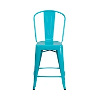 Stella 24" Metal Indoor-Outdoor Counter Stool With Vertical Slat Back And Integrated Footrest