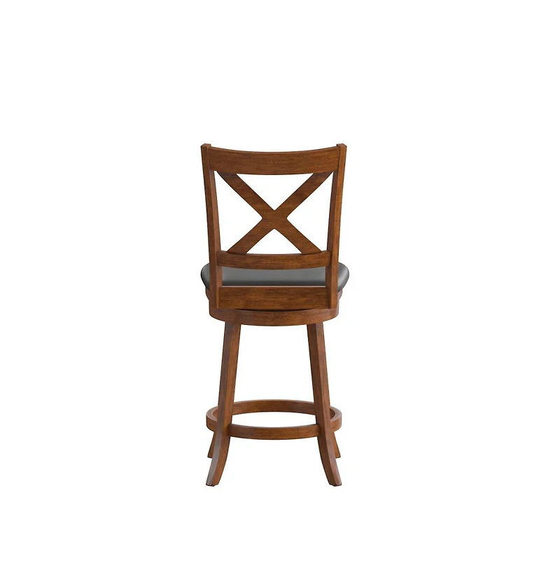 Sora Classic Wooden Crossback Swivel Counter Height Pub Stool With Upholstered Padded Seat And Integrated Footrest