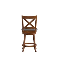 Sora Classic Wooden Crossback Swivel Counter Height Pub Stool With Upholstered Padded Seat And Integrated Footrest