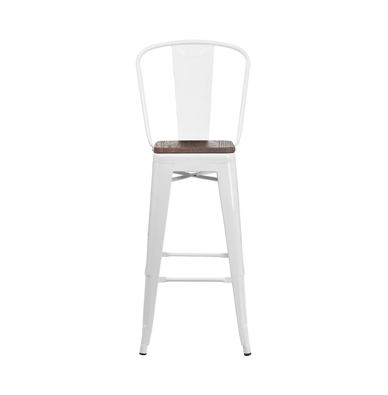 Donnelly Metal Dining Stool With Curved Slatted Back And Textured Wood Seat