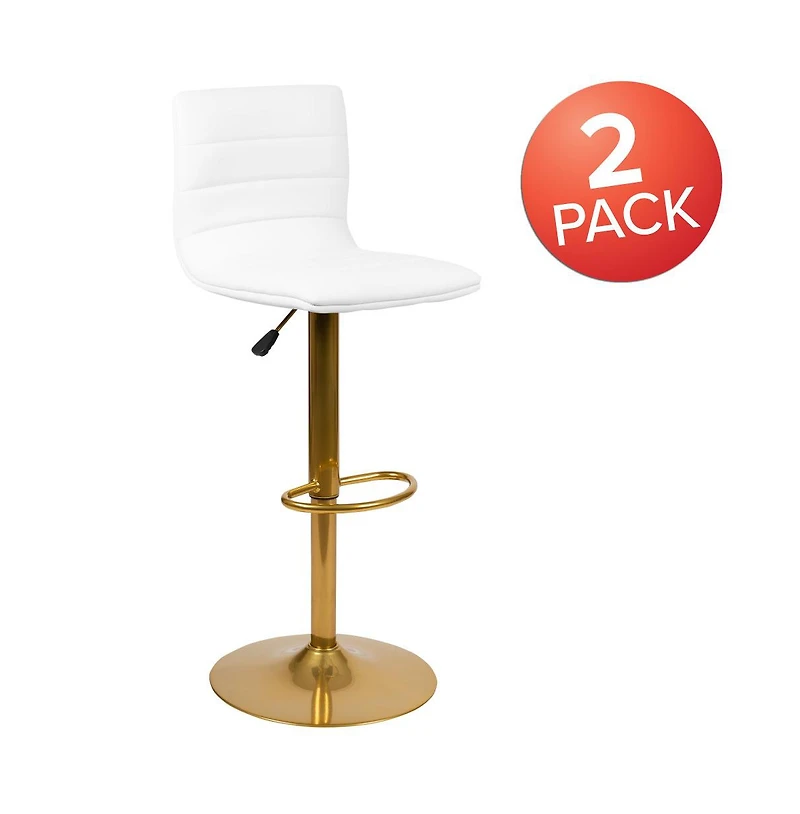 Set Of 2 Contemporary Height Adjustable Swivel Stools With Back And Pedestal Base With Footrest
