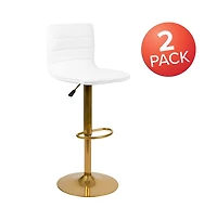 Set Of 2 Contemporary Height Adjustable Swivel Stools With Back And Pedestal Base With Footrest