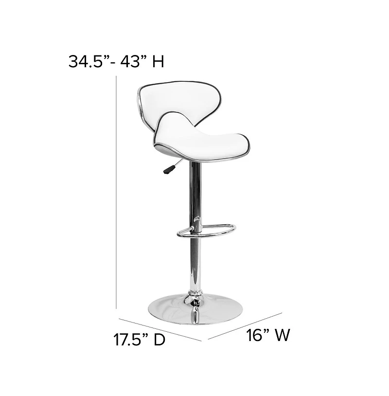 2 Pack Contemporary Cozy Mid-Back Vinyl Adjustable Height Barstool With Chrome Base