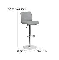 2 Pack Contemporary Vinyl Adjustable Height Barstool With Rolled Seat And Chrome Base