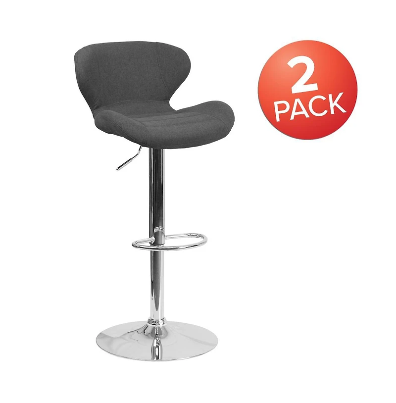 2 Pack Contemporary Vinyl Adjustable Height Barstool With Curved Back And Chrome Base