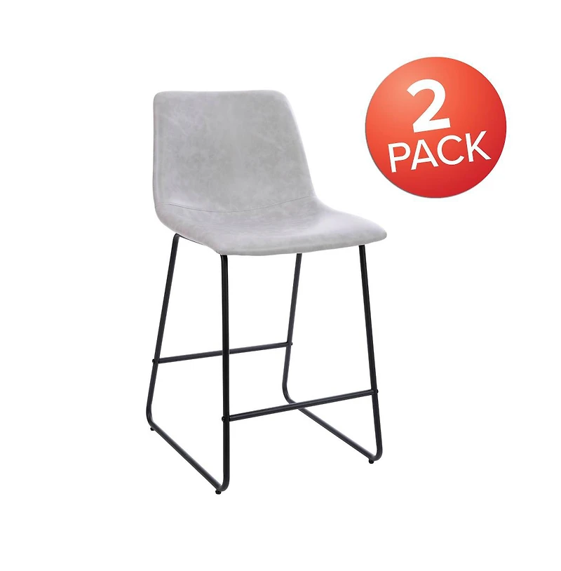 24 Inch Faux Counter Height Bucket Seat Stools, Set Of 2