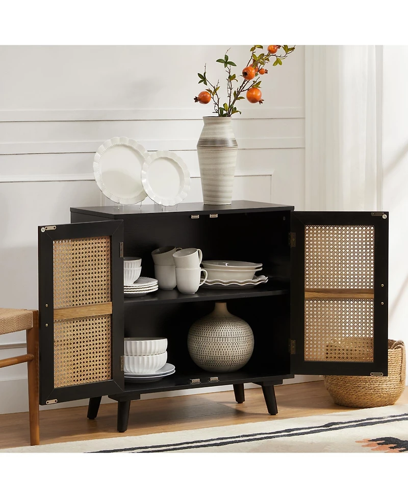 Accent Storage Rattan Cabinet Cupboard Console Table for Dining Room