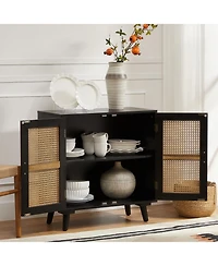 Accent Storage Rattan Cabinet Cupboard Console Table for Dining Room