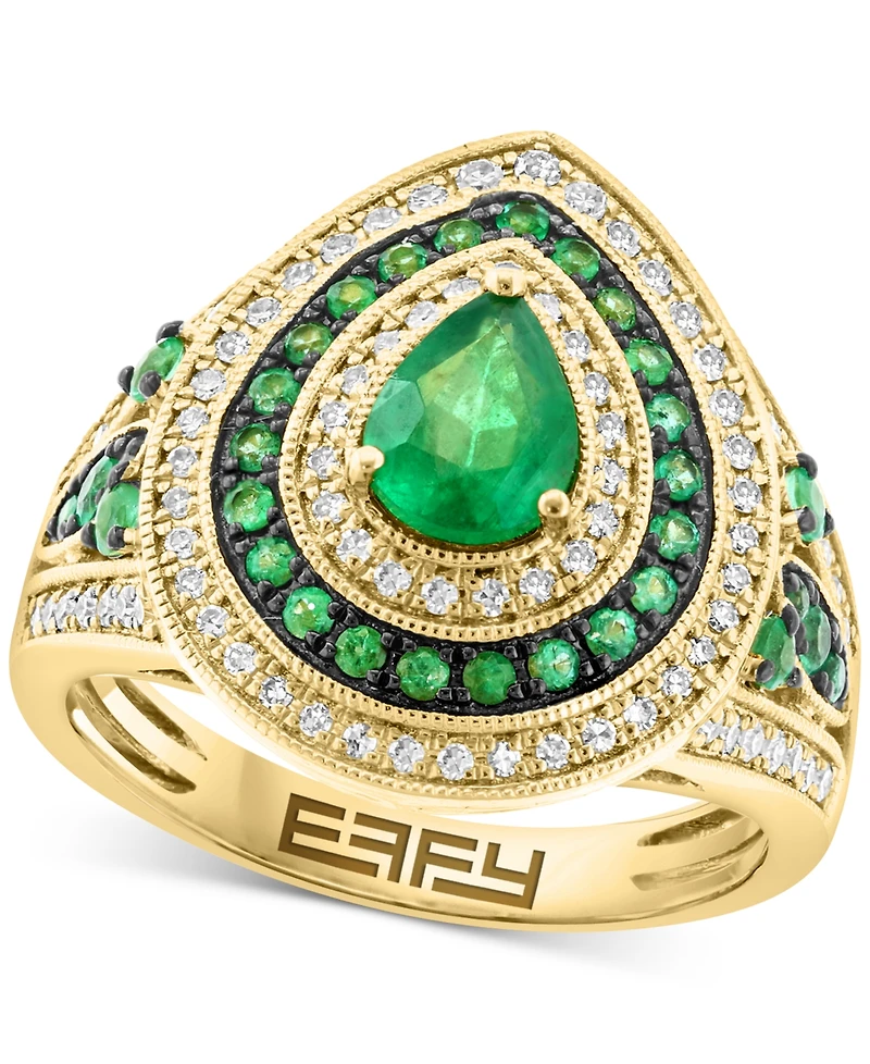 Effy Emerald (1-1/20 ct. t.w.) & Diamond (3/8 ct. t.w.) Teardrop Halo Statement Ring in 14k Gold