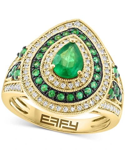 Effy Emerald (1-1/20 ct. t.w.) & Diamond (3/8 ct. t.w.) Teardrop Halo Statement Ring in 14k Gold