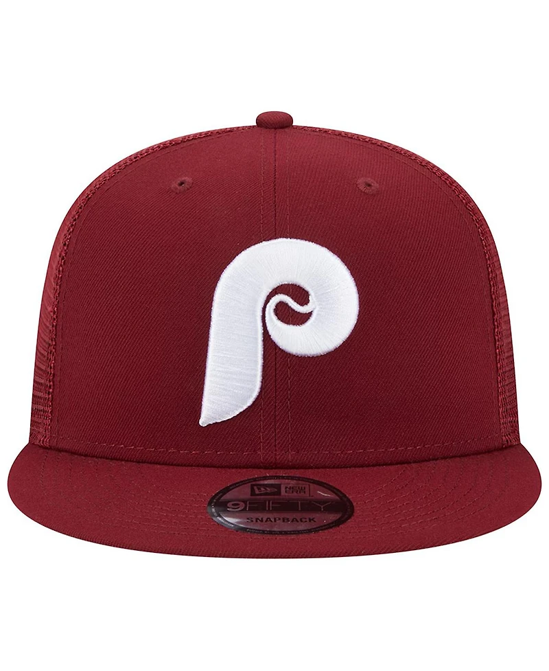 New Era Men's Burgundy Philadelphia Phillies Cooperstown Collection Team Color Trucker 9Fifty Snapback Hat