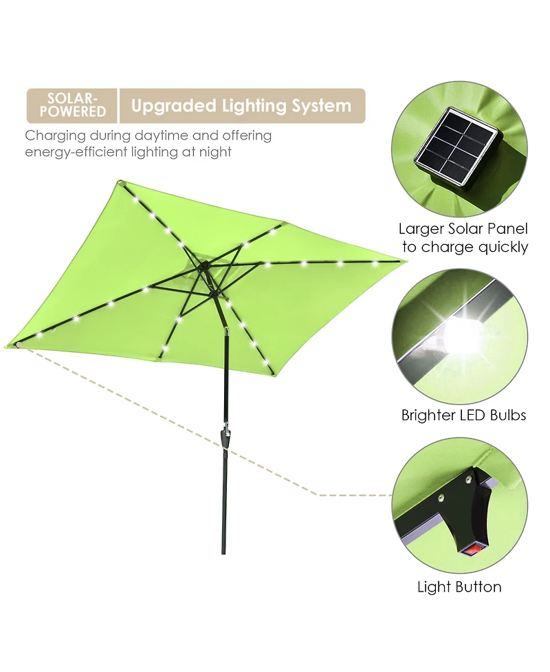 Yescom 10x6.5FT Rectangle Outdoor Solar Led Patio Umbrella with Crank Tilt for Table Market Yard Deck Pool Party Green
