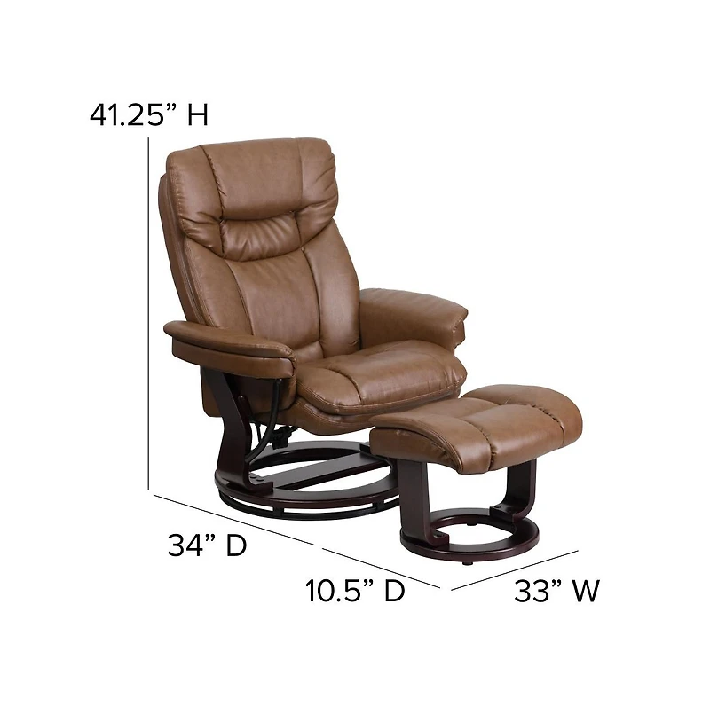 Multi-Position Recliner Chair & Curved Ottoman With Swivel Wood Base
