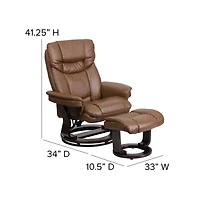 Multi-Position Recliner Chair & Curved Ottoman With Swivel Wood Base