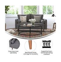 Holden Upholstered Mid-Century Modern Pocket Spring Loveseat With Wooden Legs And Removable Back Cushions