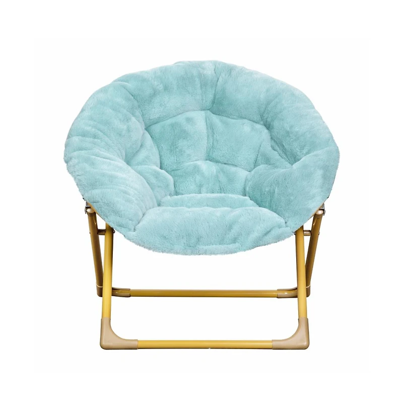 Emma+Oliver Io Kid'S Folding Saucer Chair With Cozy Faux Fur Upholstery And Metal Frame For Playroom, Bedrooms, Nursery And More
