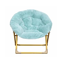 Emma+Oliver Io Kid'S Folding Saucer Chair With Cozy Faux Fur Upholstery And Metal Frame For Playroom, Bedrooms, Nursery And More