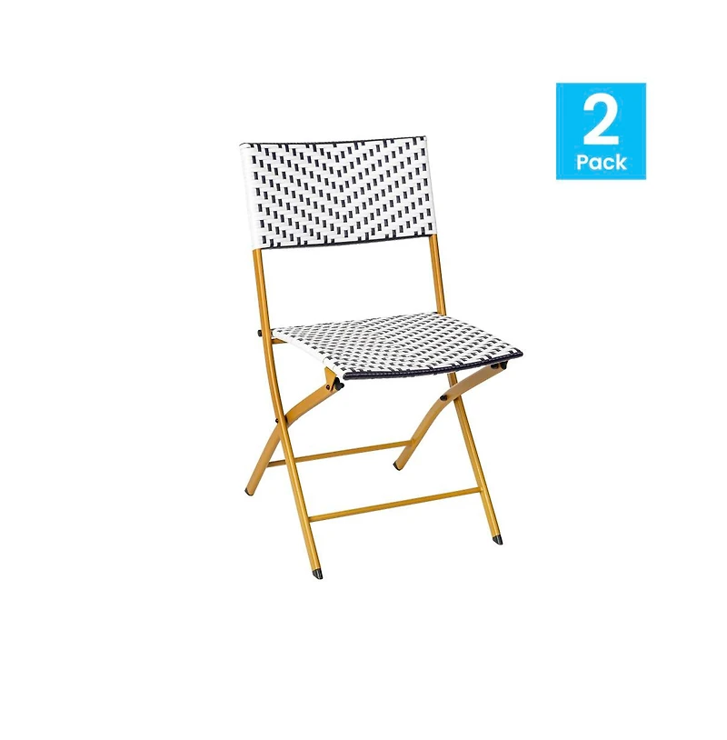 Ciel Set Of Two Folding Bistro Chairs In Pe Rattan With Metal Frames For Indoor And Outdoor Use