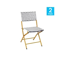 Ciel Set Of Two Folding Bistro Chairs In Pe Rattan With Metal Frames For Indoor And Outdoor Use