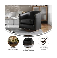 Ada Upholstered Club Style Barrel Chair With Nail Trim, Sloped Arms, And 360 Degree Swivel Base A Vinyl Wrap