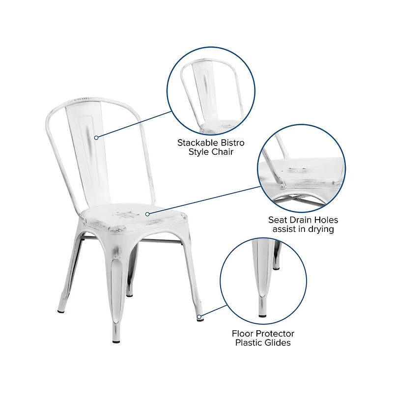 Banks Indoor/Outdoor Stacking Metal Dining Chair With Single Slat Back And Distressed Powder Coated Finish