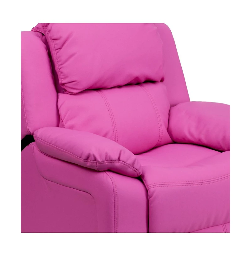Deluxe Padded Contemporary Kids Recliner With Storage Arms