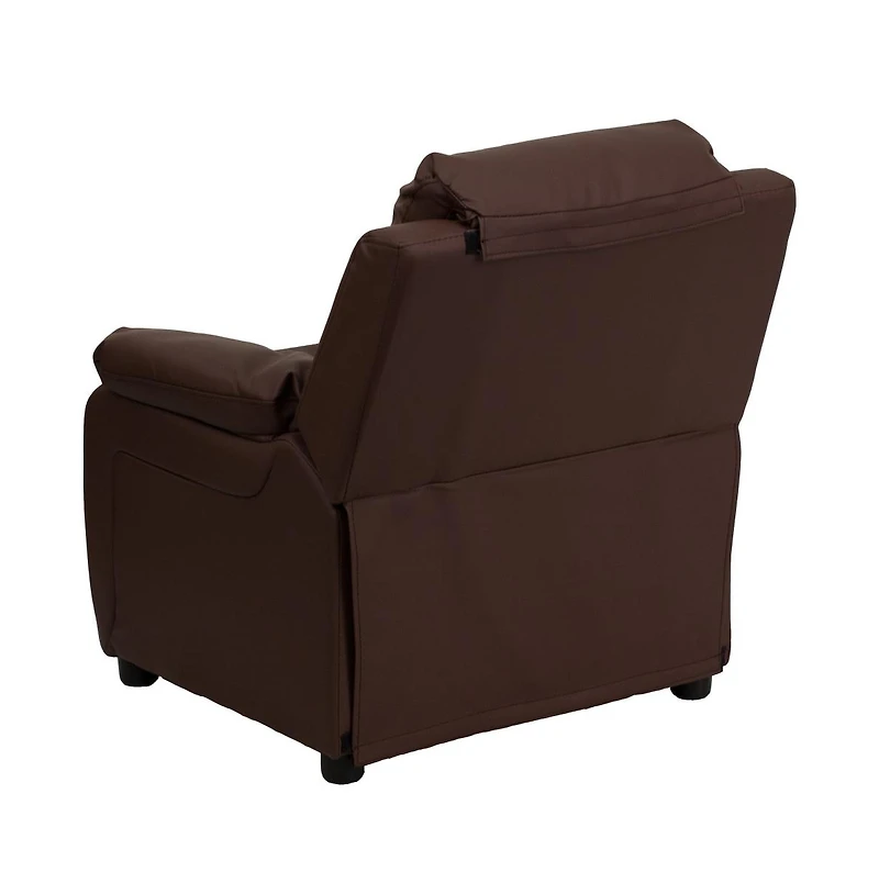 Deluxe Padded Contemporary Kids Recliner With Storage Arms