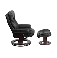 Multi-Position Recliner Chair & Curved Ottoman With Swivel Wood Base