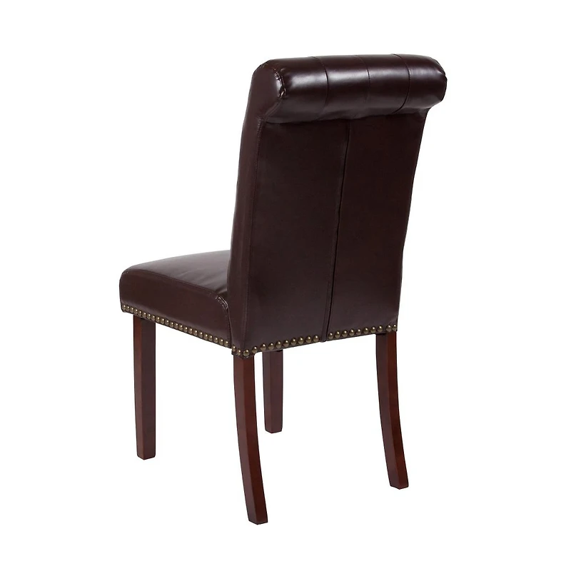 Emma+Oliver 2 Pk Upholstered Rolled Back Parson'S Chair With Nailhead Trim & Finished Frame With Plastic Floor Glides