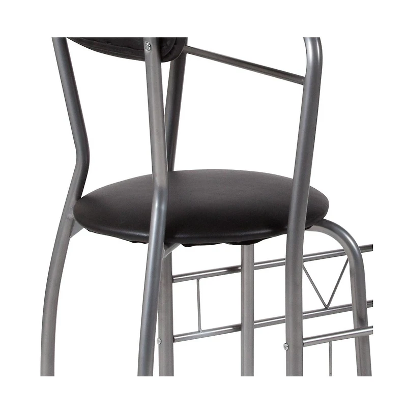 Emma+Oliver 3 Piece Space-Saver Glass Bistro Set With Vinyl Padded Chairs