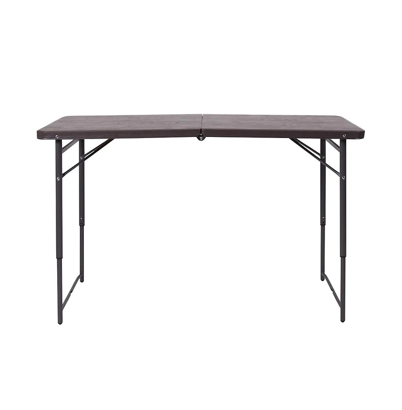 4-Foot Height Adjustable Bi-Fold Dark Gray Plastic Folding Table With Handle