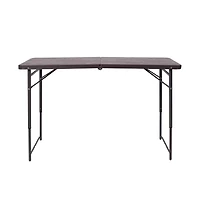 4-Foot Height Adjustable Bi-Fold Dark Gray Plastic Folding Table With Handle