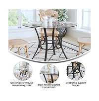 42" Round Glass Dining Table With Metal Frame