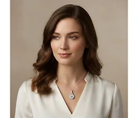 Sterling Silver with Haloed Clear Round Cubic Zirconia Solitaire a Split Bail Necklace