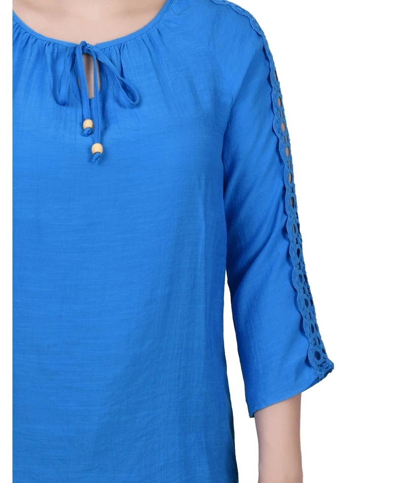 Ny Collection 3/4 Sleeve Crochet Detail Blouse