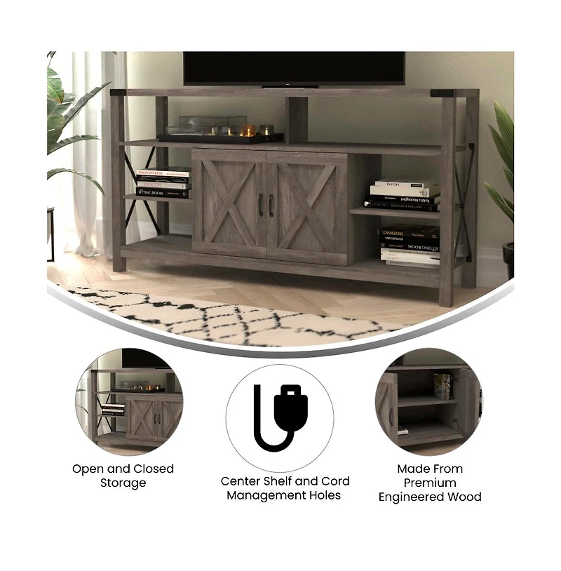 Merrick Lane Green River Media Console With Open And Closed Storage