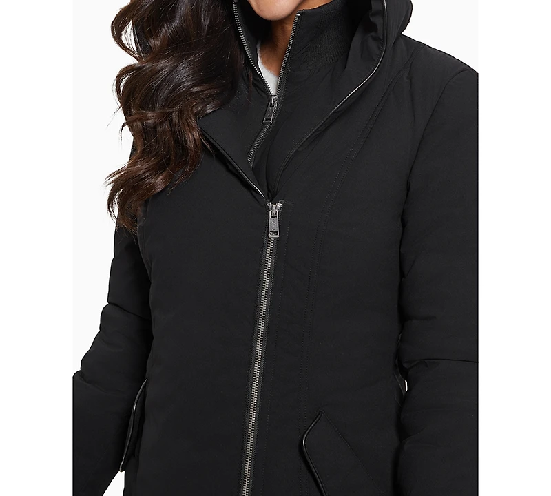 Guess Women's Bibbed Shawl-Collar Hooded Puffer Coat