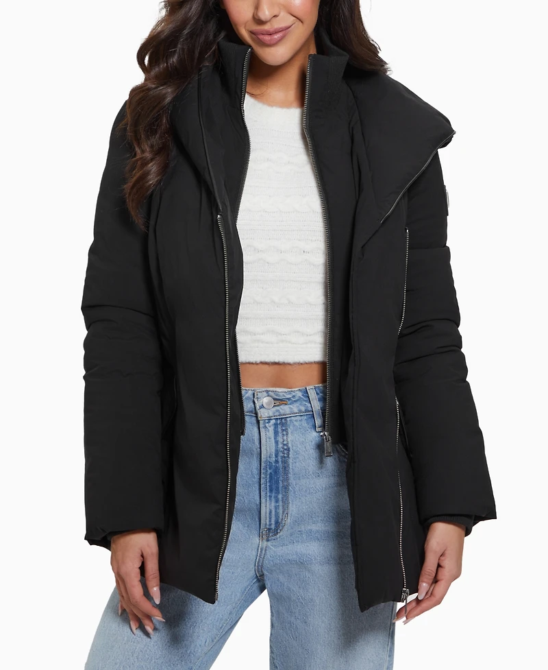 Guess Women's Bibbed Shawl-Collar Hooded Puffer Coat