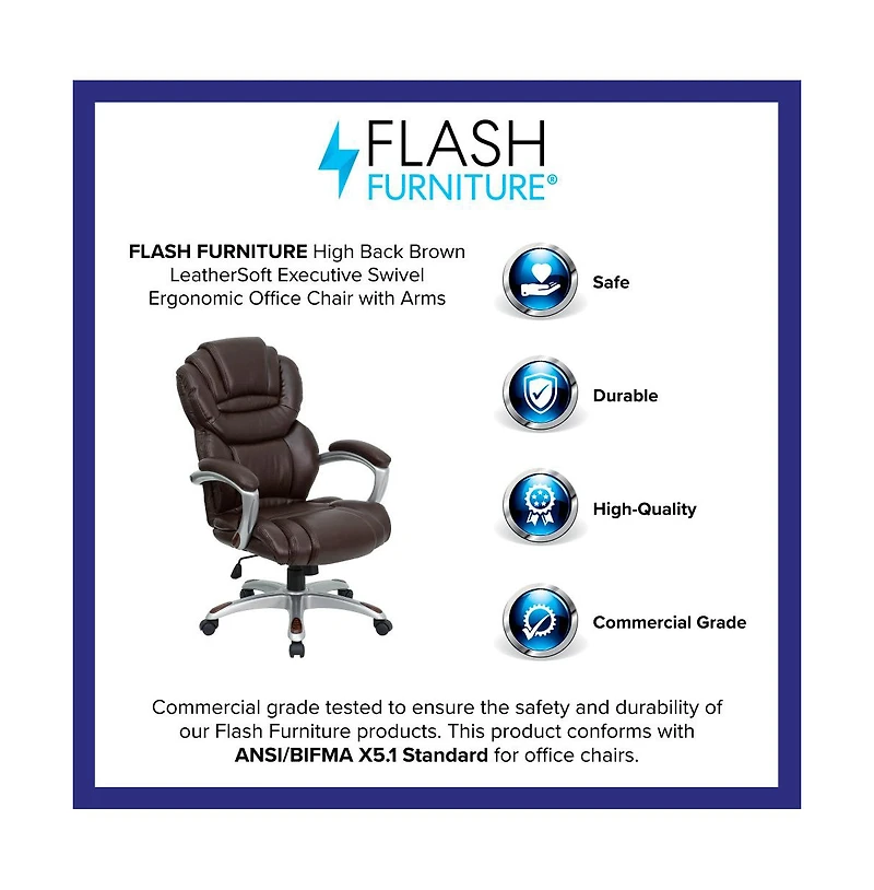 Emma+Oliver High Back Executive Swivel Ergonomic Office Chair With Accent Layered Seat/Back